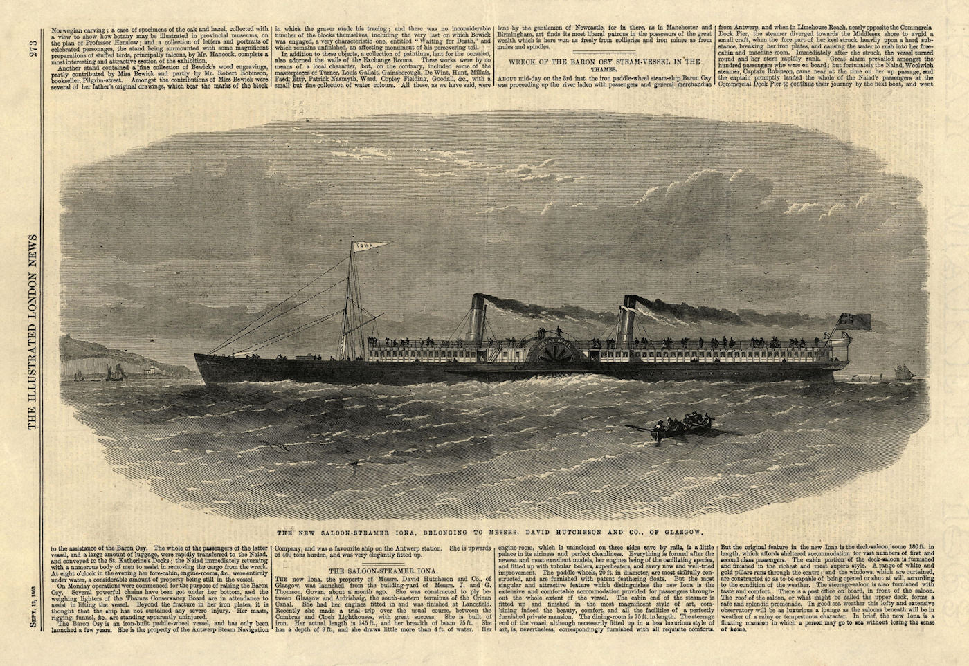 Messrs. David Hutcheson & Co's new saloon-steamer Iona. Glasgow. Scotland 1863